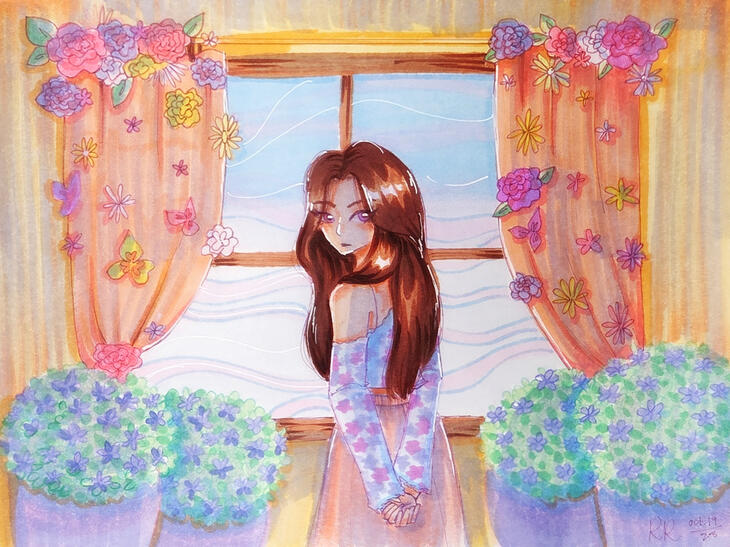 Out the Window, 6" x 8", Alcohol marker on paper